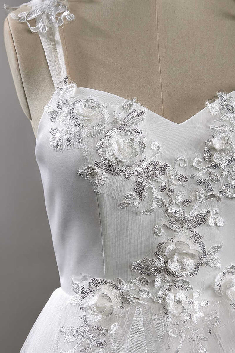 Robe de mariée trapèze à bretelles en cœur et fleurs